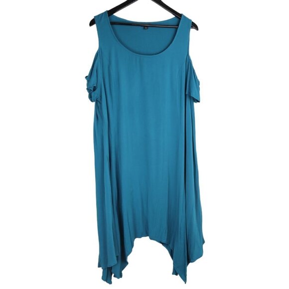 Torrid Mini Challis Turquoise Cold Shoulder Handkerchief Hem Date Night Dress 3X - Picture 3 of 10